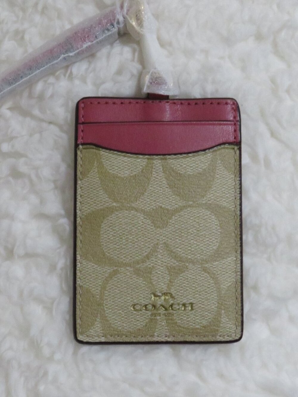 Coach Signature ID Lanyard (Light Khaki/Rouge)